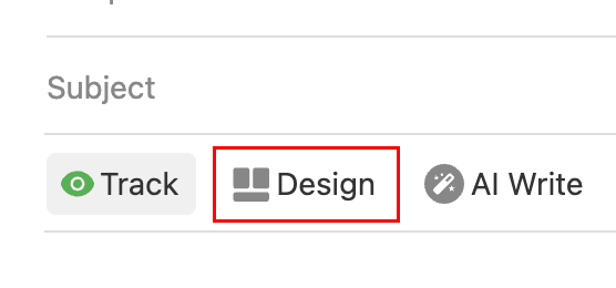 The options in a new email with the Design button highlighted.