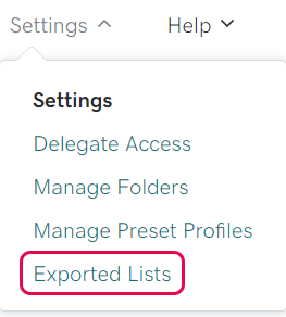 vælg eksporterede lister