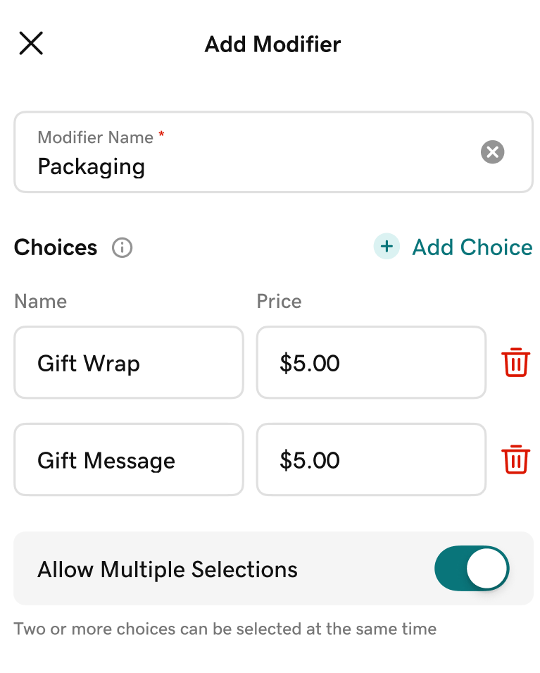 Product modifier fields