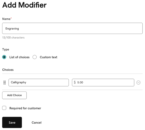 create add-on choice for a list