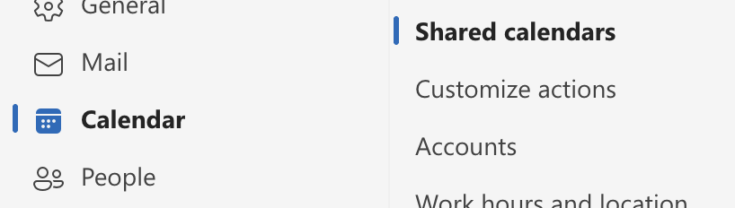 The Calendar and Shared calendar buttons selected.