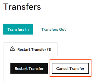 selecione o botão de cancelamento da transferência
