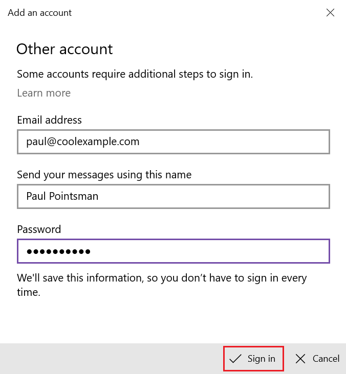 Add an account, other account details