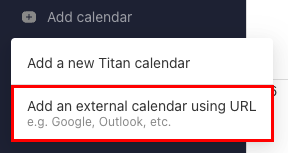 The Add an external calendar using URL button highlighted.
