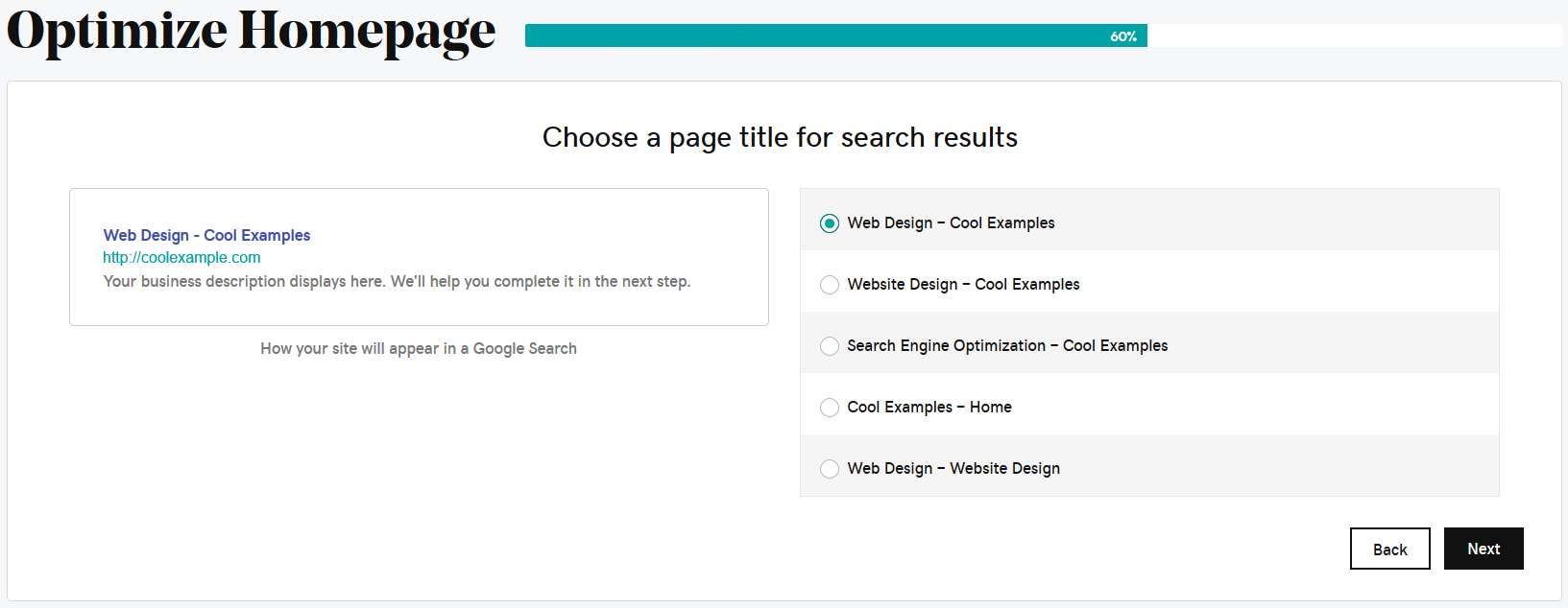 select home page title