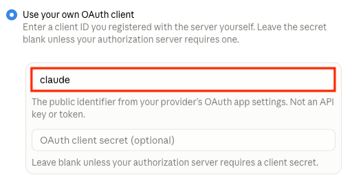 The Advanced settings section with claude entered.