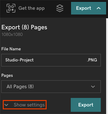 Project export settings on web