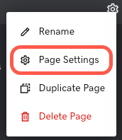 Screenshot of the page settings menu