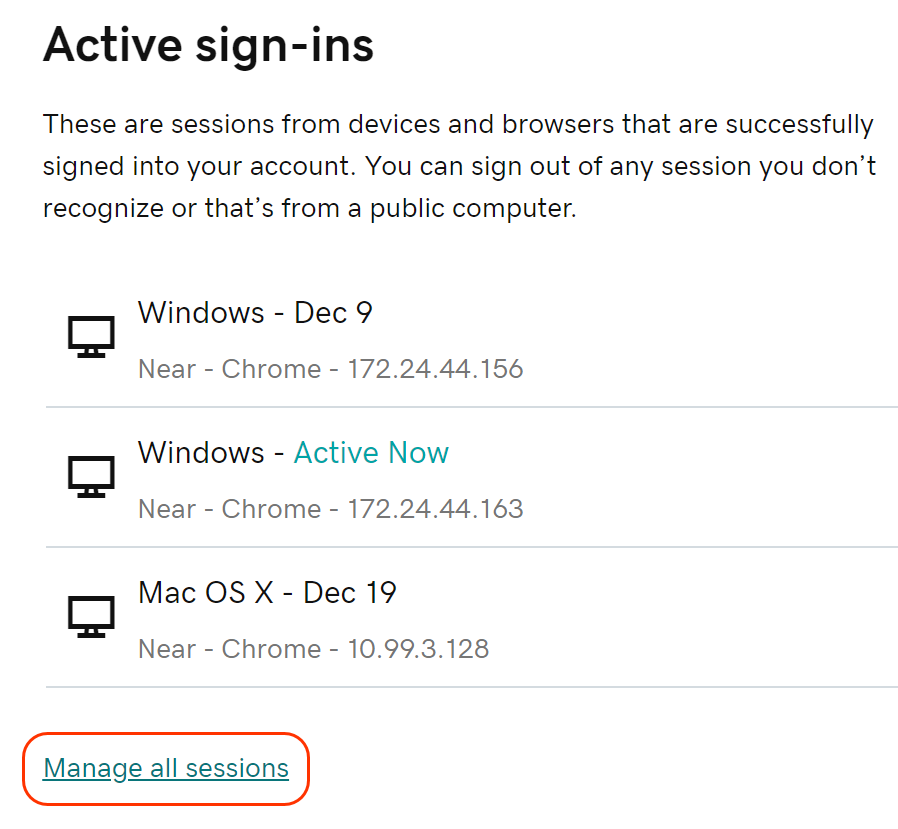 Click Manage All Sessions