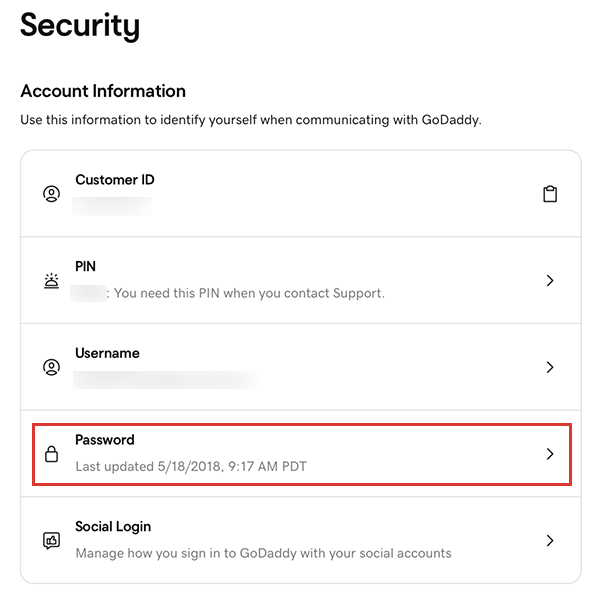in the security list select password