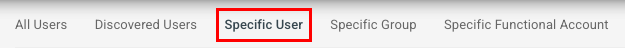 The list of menu option sat the top of the Log Search page with the Specific User button highlighted.