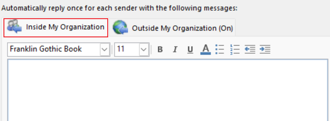 Enter your away message for inside your org senders