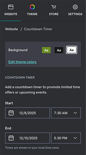 Start and end date for countdown timer