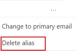 Select Delete alias from the More actions drop down menu