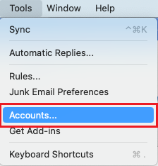Select Tools and then select Accounts