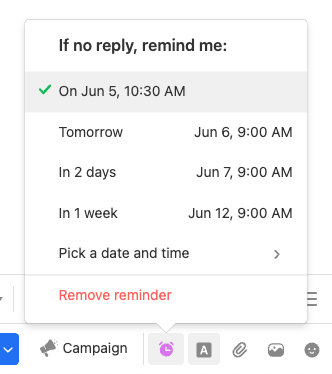 The options for editing a reminder.