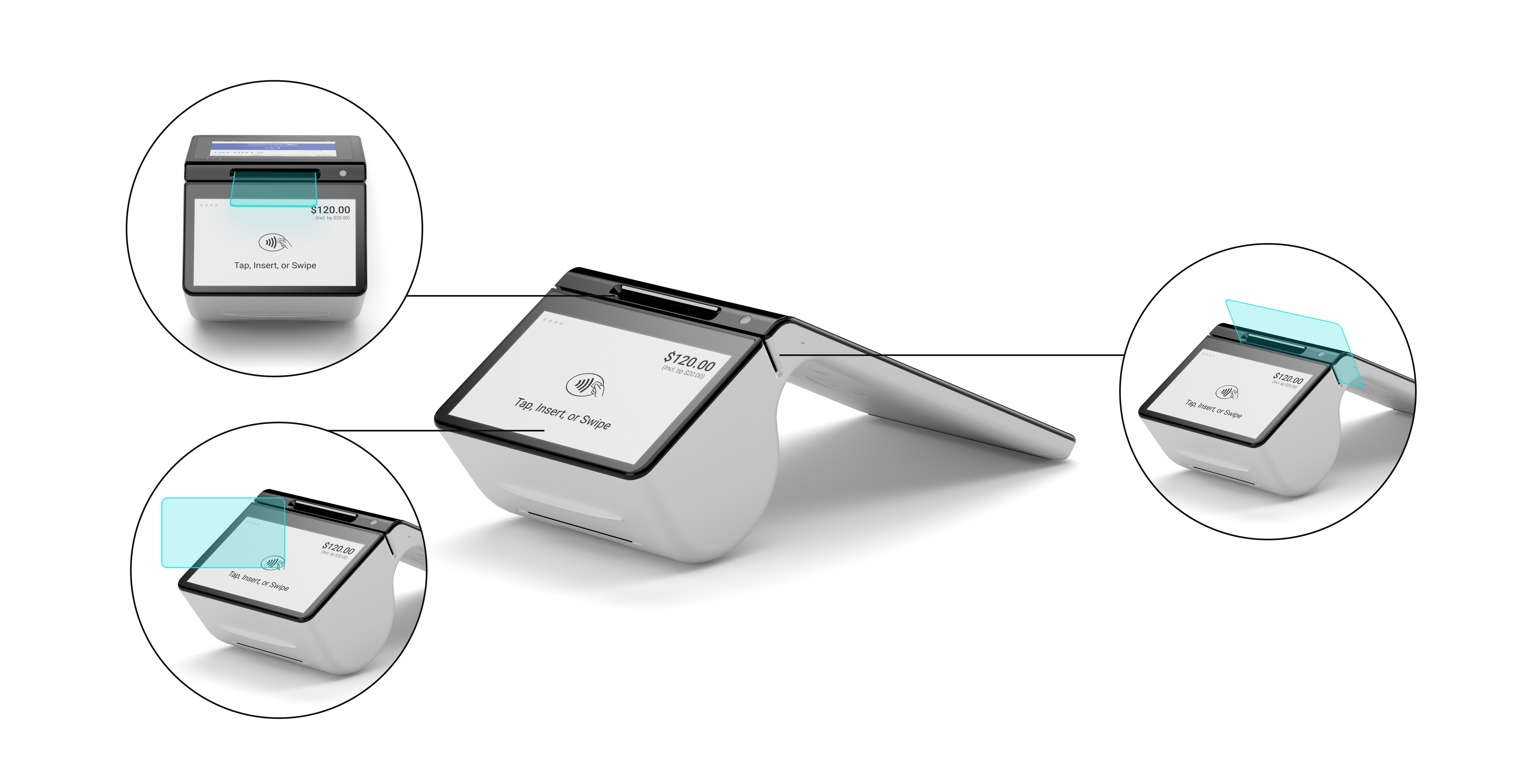 Smart Terminal Duo with the three card reader placements highlighted
