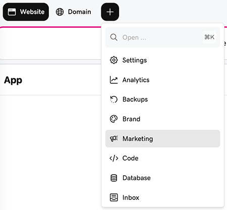 The + New menu open with Marketing highlighted