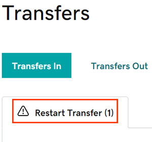 select restart transfer tab