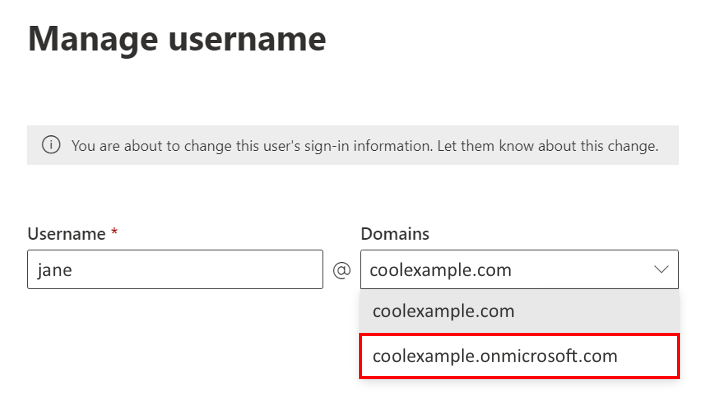 select onmicrosoft.com domain from dropdown