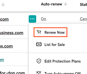 screenshot of Renew Now highlighted