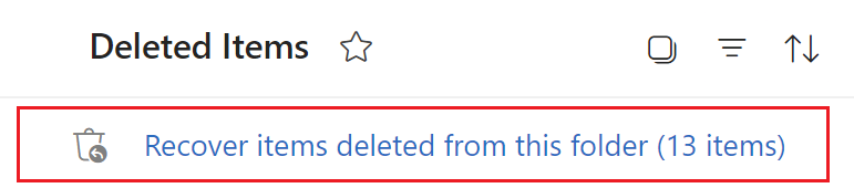 The Recover items deleted from this folder button highlighted.