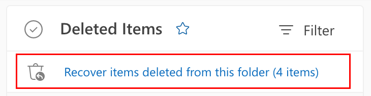 The Recover items deleted from this folder button highlighted.