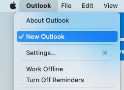 New Outlook menu