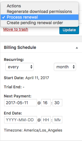 WooCommerce memberships process renewal