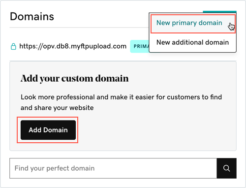 „Neue primäre Domain hinzufügen“ auswählen