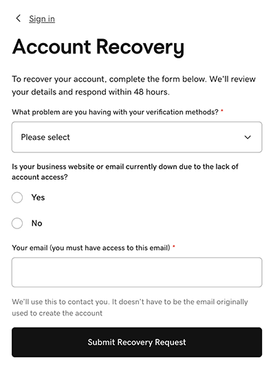 account recovery form