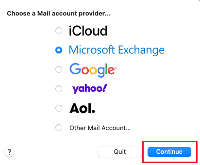 select Exchange and Continue