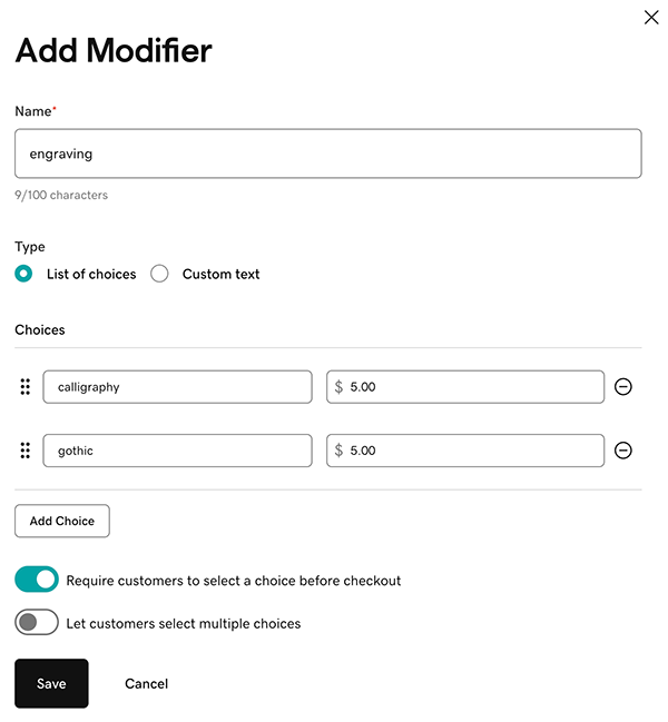 create add-on choice for a list