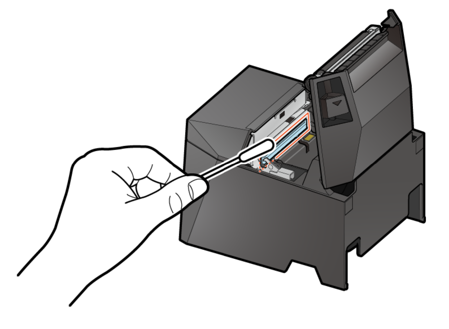 Gently clean the thermal head with a cotton swab.
