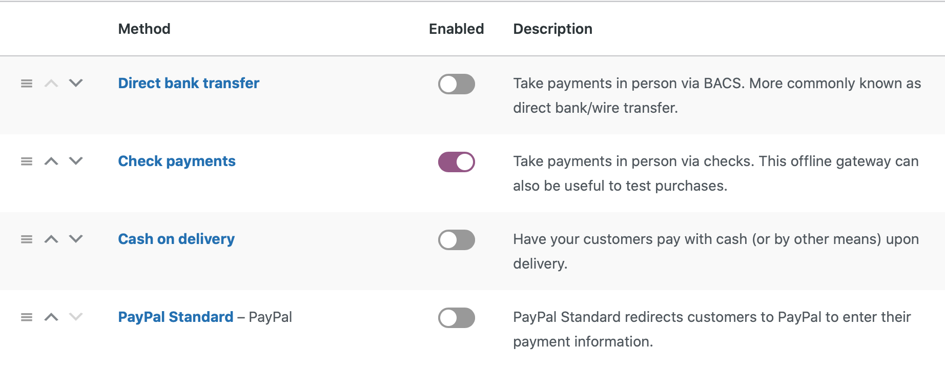 enable check payments gateway