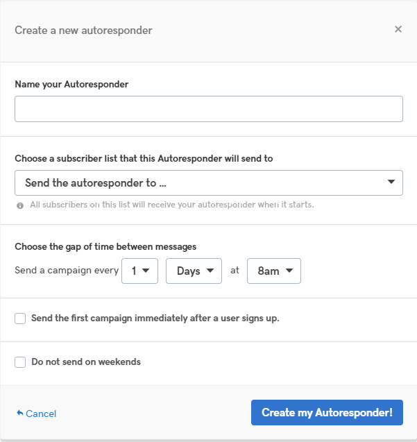 Create a new autoresponder