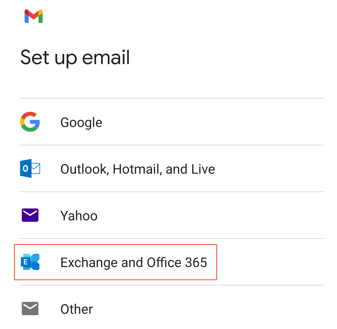 Select Exchange and Office 365