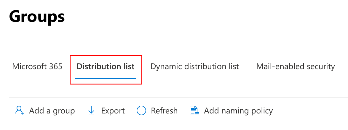 distribution list tab highlighted