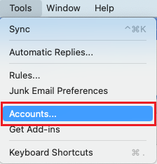 select tools, and then accounts