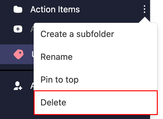 The More actions menu with the Delete button highlighted.