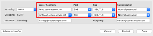 Edit nama host server dan port Anda