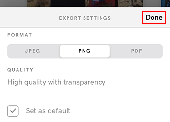 Paramètres d'exportation de projet dans iOS
