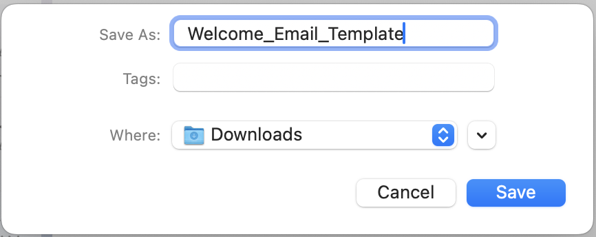 Add a file name, select a place to save the template