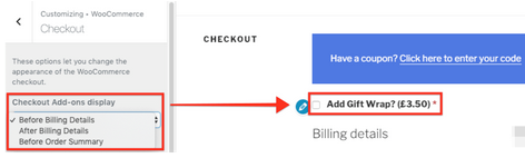 Customize Checkout Add-ons display settings