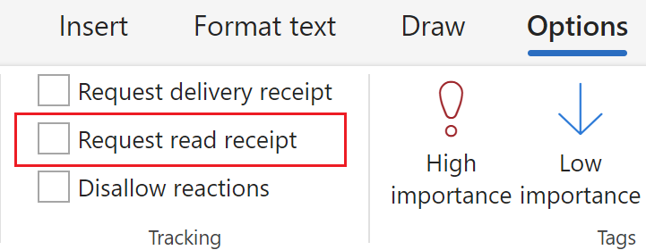 Under Options, select Request read receipt