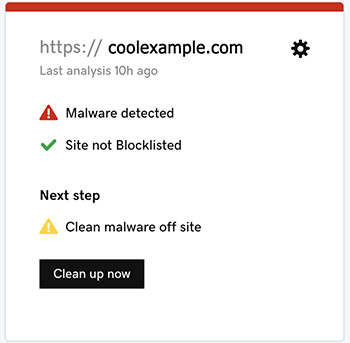 Selecteer Nu opschonen om malware van je site te verwijderen.