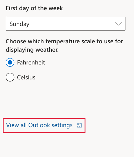 selecionar configurações de visualização do Outlook