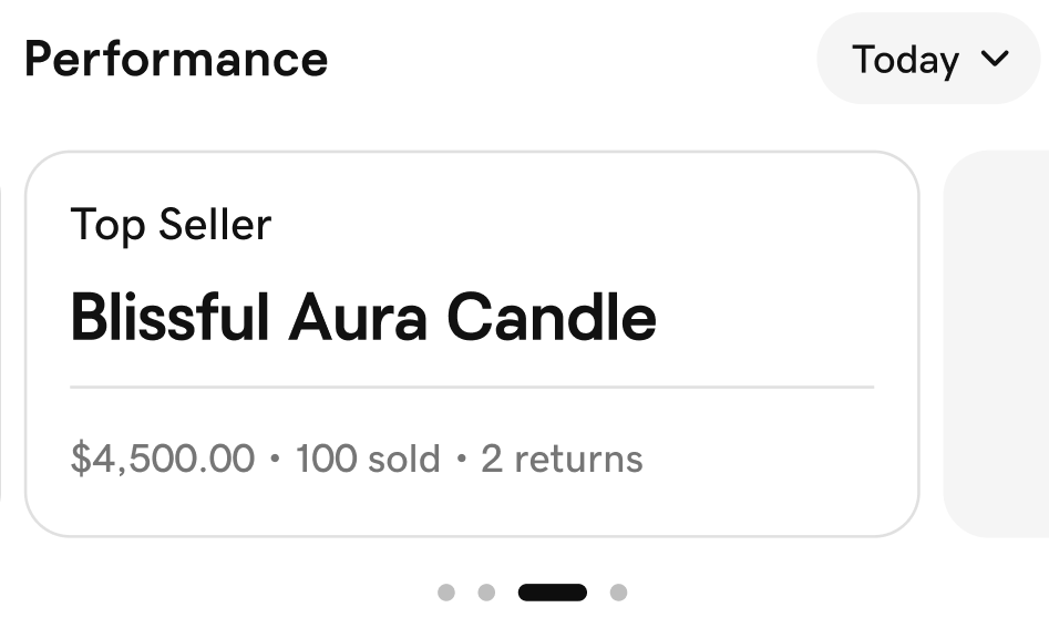 Screenshot of the Top Seller card in the Commerce app overview