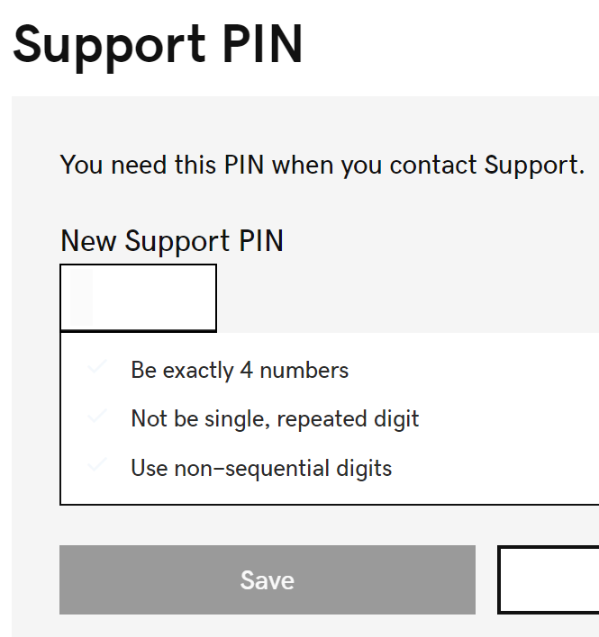 Insira um novo PIN de suporte