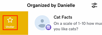 Slightly swipe right and then tap Unstar